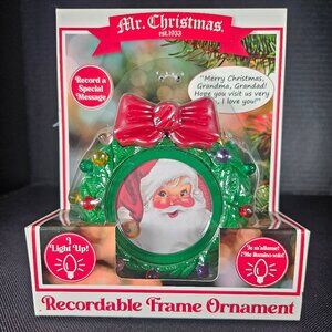 Mr Christmas Recordable Green Wreath Photo Frame Ornament Lights Up New!